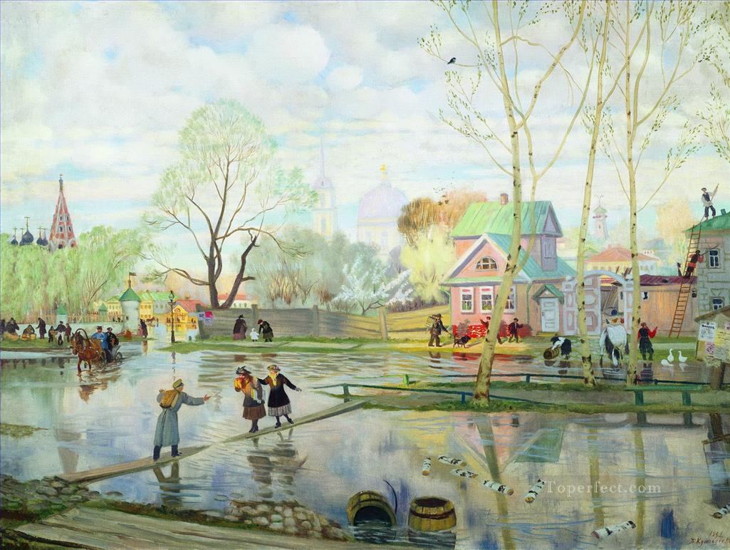 spring 1921 Boris Mikhailovich Kustodiev garden landscape Oil Paintings
